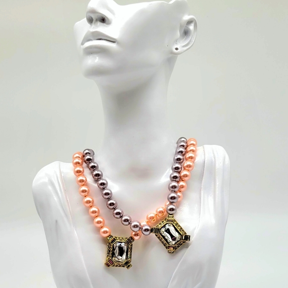 Heidi Daus Choice of either Light Pink or Lavender Pearl Emerald Cut Necklace - Picture 3 of 9